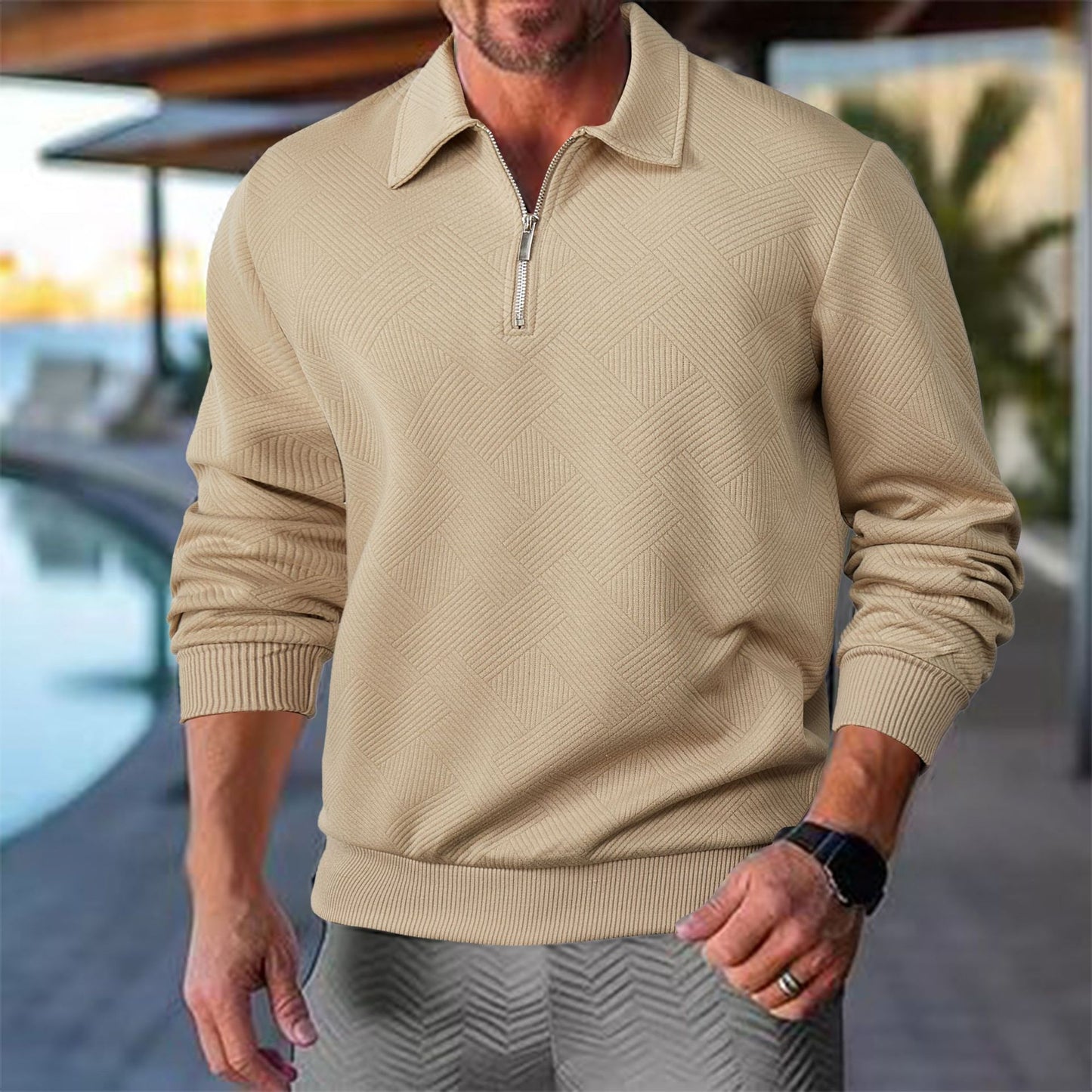 Thorne - Jacquard Sweatshirt mit Reißverschluss